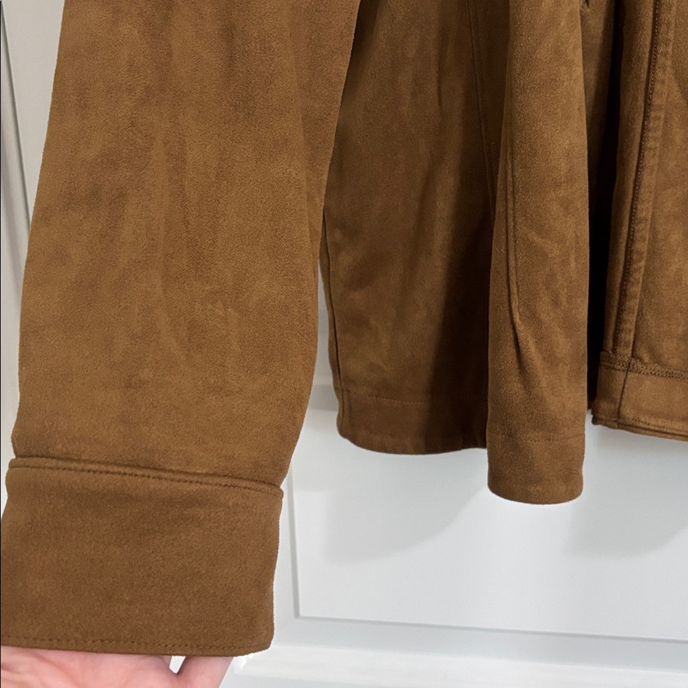 Vegan suede Banana Republic brown faux suede shirt jacket very soft size L - Picture 3 of 5